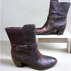 Joan & David Black leather bootie  and gunmetal buckle accent heel  Size 7M